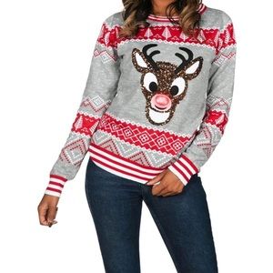 Tipsy Elves kids size Small SEQUIN RUDOLPH LIGHT UP UGLY CHRISTMAS SWEATER
